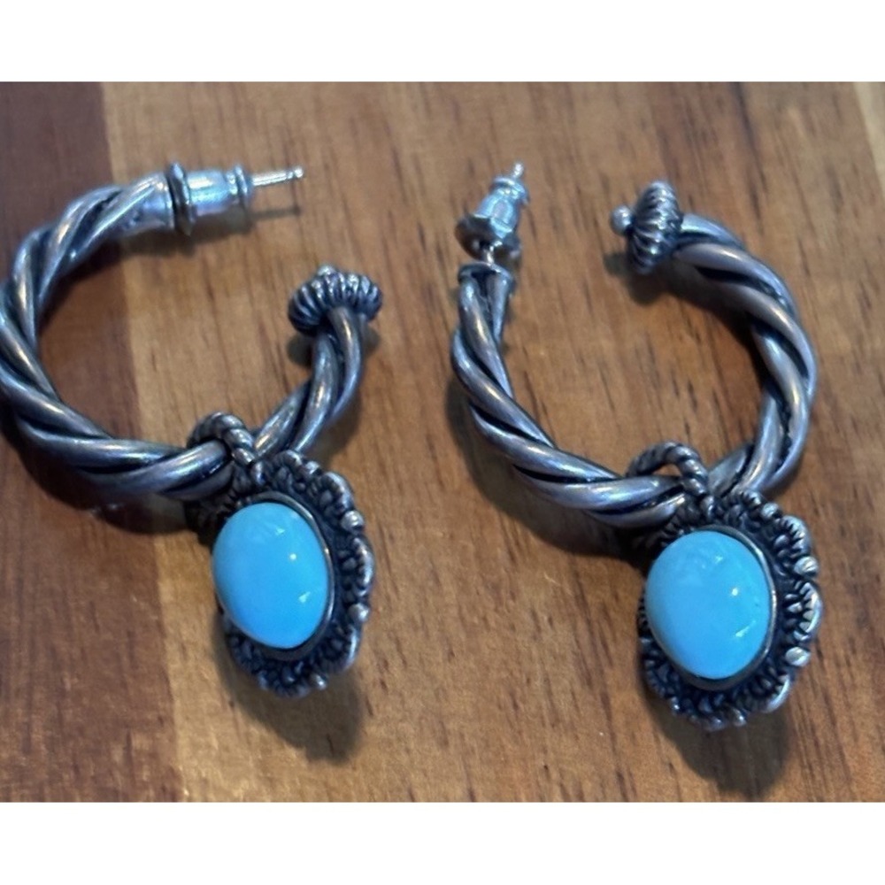 Carolyn Pollack Sterling Silver Turquoise Hoop Earrings